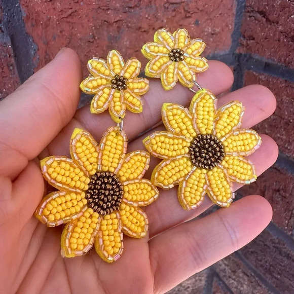 Zara SunFlower Beaded Drop Earrings - Picture 7 of 8